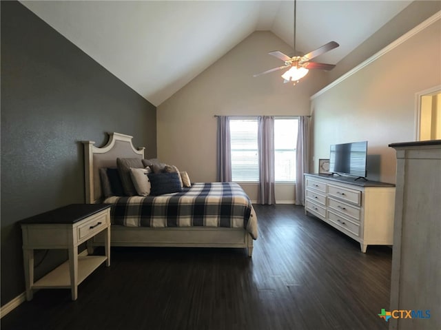 102 Lexington Ln, Victoria, TX 77901 - bedroom featuring lofted ceiling, dark wood-style flooring, ceiling fan, and baseboards