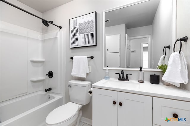 full bathroom featuring vanity, shower / bathtub combination, and toilet