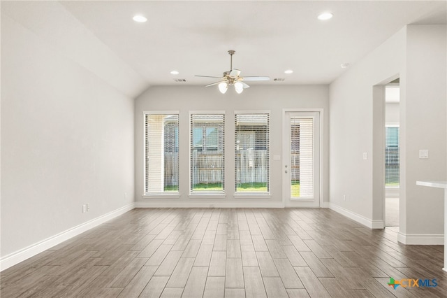 636 Vireos St, New Braunfels, TX 78132 - unfurnished room with a ceiling fan, wood finished floors, and recessed lighting