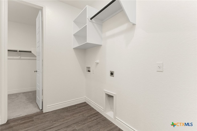 636 Vireos St, New Braunfels, TX 78132 - washroom featuring hookup for a gas dryer, electric dryer hookup, hookup for a washing machine, and dark wood finished floors