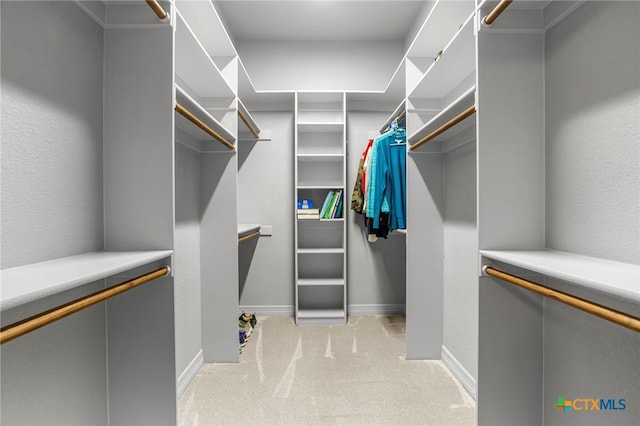 spacious closet featuring light carpet
