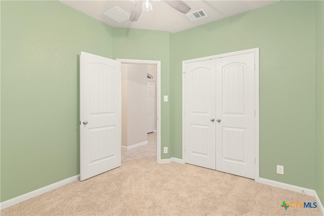466 Sand Trail St, New Braunfels, TX 78130 - unfurnished bedroom featuring carpet, a closet, baseboards, and ceiling fan