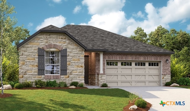 view of front facade featuring a garage and a front lawn