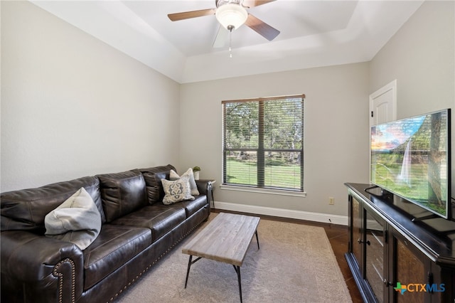 1448 Decanter Dr, New Braunfels, TX 78132 - living area with a ceiling fan and a raised ceiling
