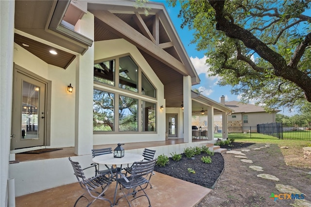 1448 Decanter Dr, New Braunfels, TX 78132 - view of patio with outdoor dining space and a ceiling fan