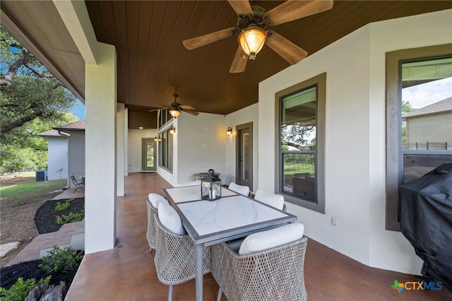 1448 Decanter Dr, New Braunfels, TX 78132 - view of patio / terrace featuring outdoor dining area, ceiling fan, and area for grilling