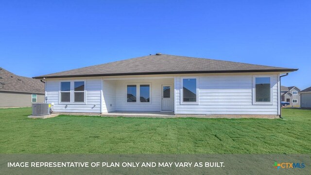 193 Zane Saddle Rd, Lockhart, TX 78644 - back of house with roof with shingles, central AC, a yard, and a patio area