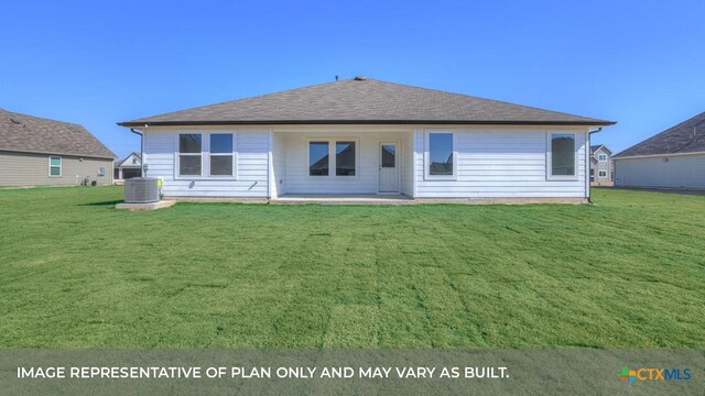 193 Zane Saddle Rd, Lockhart, TX 78644 - rear view of property featuring central AC, roof with shingles, a yard, and a patio area