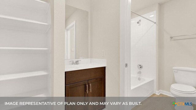 193 Zane Saddle Rd, Lockhart, TX 78644 - bathroom with baseboards, shower / tub combination, toilet, and vanity