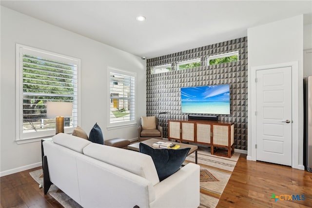13900 Zink Bnd Unit 61, Austin, TX 78717 - living room with baseboards, wood finished floors, and recessed lighting