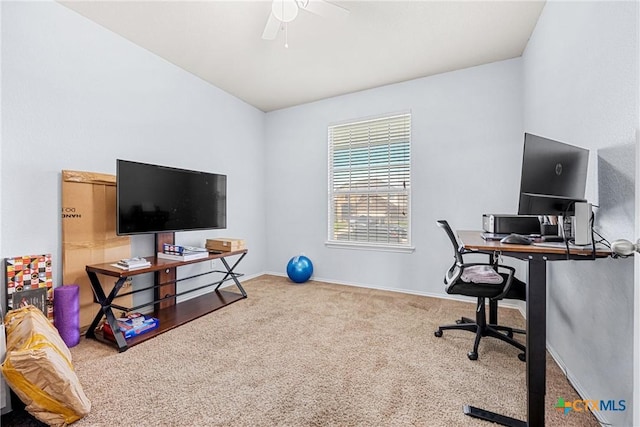 5920 Stonehaven Dr, Temple, TX 76502 - office featuring carpet floors, a ceiling fan, and baseboards