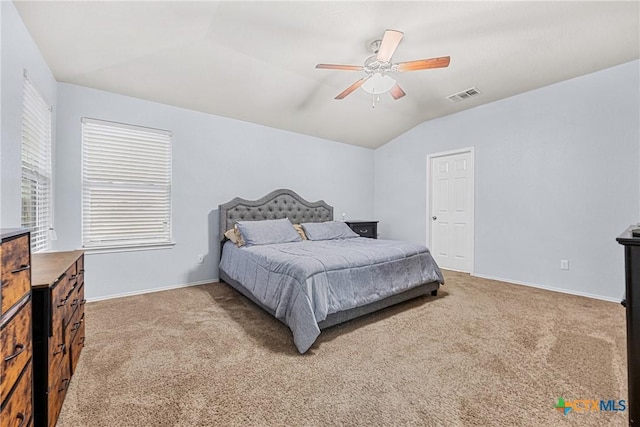 5920 Stonehaven Dr, Temple, TX 76502 - bedroom featuring vaulted ceiling, light carpet, baseboards, and ceiling fan