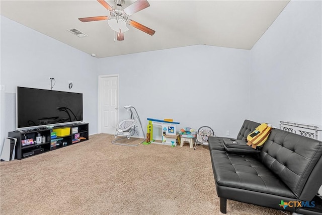 5920 Stonehaven Dr, Temple, TX 76502 - game room with carpet, ceiling fan, and lofted ceiling