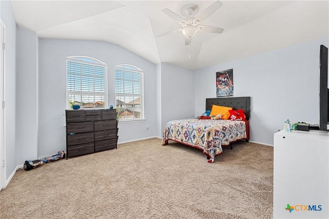 5920 Stonehaven Dr, Temple, TX 76502 - bedroom featuring lofted ceiling, carpet flooring, baseboards, and ceiling fan