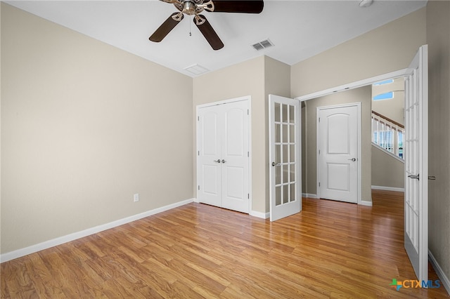 171 Clear Rdg, New Braunfels, TX 78132 - unfurnished bedroom featuring baseboards, a ceiling fan, visible vents, and light wood-type flooring
