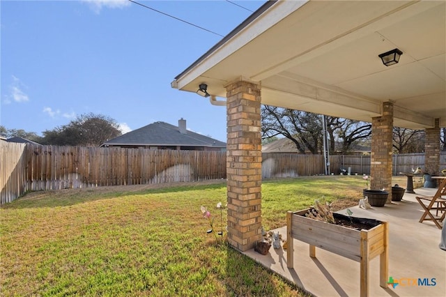 view of yard with a patio and a fenced backyard