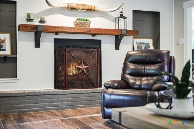 living area with a fireplace