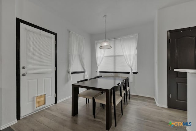 dining area with light hardwood / wood-style floors