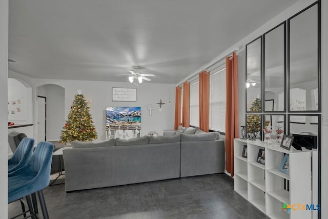 living room featuring ceiling fan