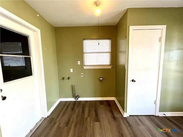 laundry area with electric dryer hookup, washer hookup, and dark hardwood / wood-style floors