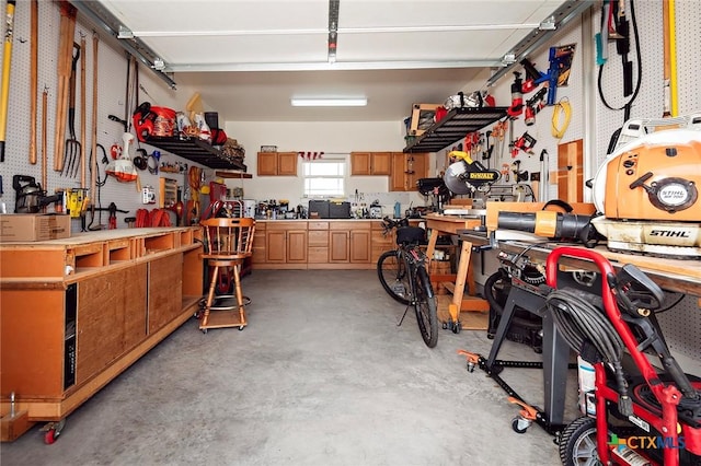 garage featuring a workshop area