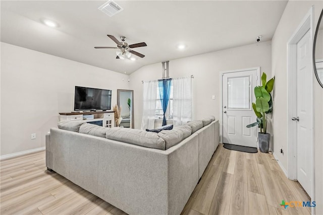 8919 Cantera Ridge Rd, Temple, TX 76502 - living area with ceiling fan, light wood-type flooring, recessed lighting, and lofted ceiling