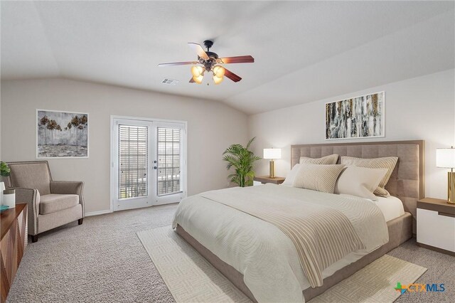 3903 Scenic Trail Dr, Harker Heights, TX 76548 - bedroom featuring lofted ceiling, access to outside, light carpet, a ceiling fan, and baseboards