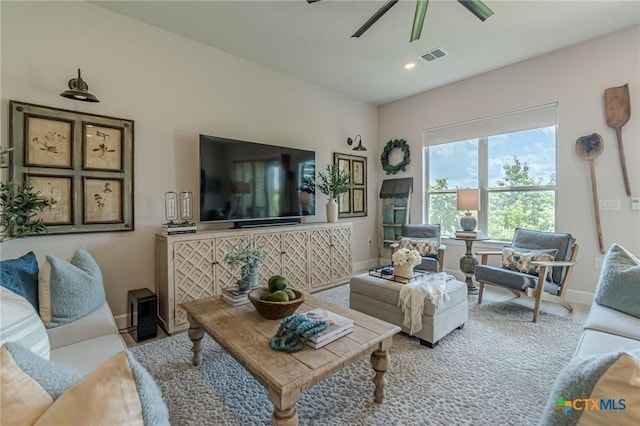 1308 Dancing Oak Ln, San Marcos, TX 78666 - living area featuring ceiling fan and recessed lighting