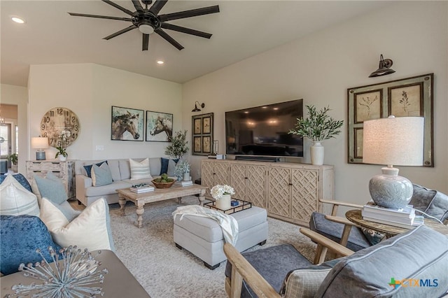 1308 Dancing Oak Ln, San Marcos, TX 78666 - living area with ceiling fan and recessed lighting