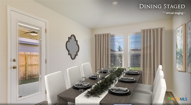 dining room with ceiling fan