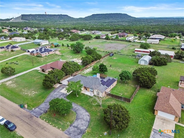 aerial view with a mountain view and a residential view