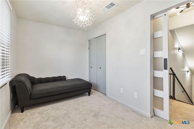 2406 Northwoods Dr, New Braunfels, TX 78132 - living area featuring carpet flooring and a chandelier
