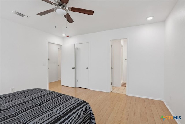 1334 Carnation Ln, New Braunfels, TX 78130 - bedroom featuring light wood-style flooring, recessed lighting, and a ceiling fan