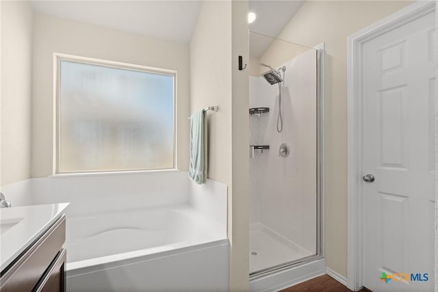 2520 Cortona St, Harker Heights, TX 76548 - bathroom with a garden tub, vanity, and a stall shower