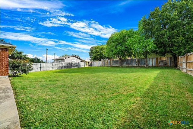 view of yard with a fenced backyard