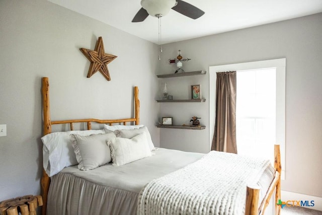 403 E 13th St, Shiner, TX 77984 - bedroom featuring ceiling fan and radiator heating unit