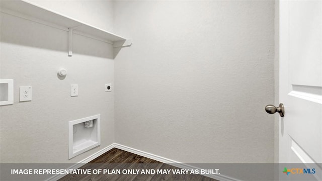 816 Indian Way, Seguin, TX 78155 - laundry room with electric dryer hookup, dark wood-type flooring, baseboards, hookup for a gas dryer, and hookup for a washing machine
