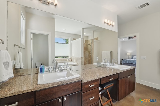 5401 Joe Sayers Ave Unit B, Austin, TX 78756 - full bathroom with a sink, visible vents, double vanity, and connected bathroom