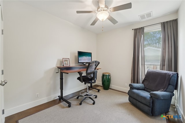 5401 Joe Sayers Ave Unit B, Austin, TX 78756 - office with ceiling fan, baseboards, and visible vents