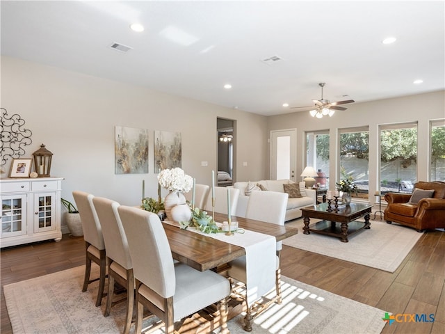 514 Orchard Way, New Braunfels, TX 78132 - dining space featuring wood finished floors, recessed lighting, and a ceiling fan