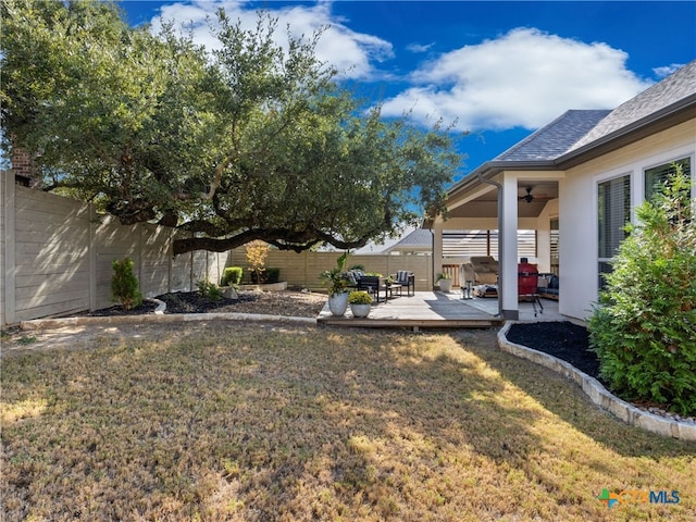 514 Orchard Way, New Braunfels, TX 78132 - view of yard with a ceiling fan and a deck