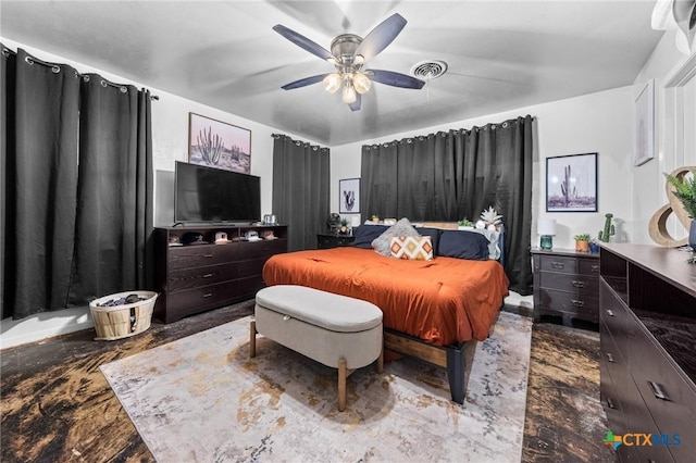 bedroom featuring visible vents and a ceiling fan
