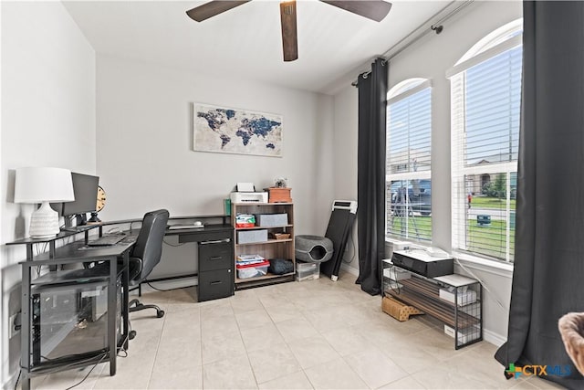 5998 Galveston Rd, Belton, TX 76513 - office area featuring plenty of natural light, ceiling fan, and light tile patterned flooring