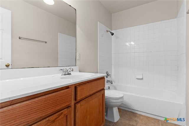 1505 Line Dance Ct, Killeen, TX 76542 - bathroom featuring toilet, vanity, washtub / shower combination, and tile patterned floors