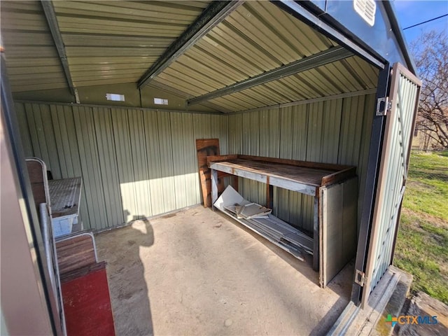 storage room with a sauna