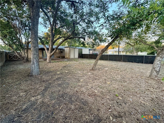 view of yard with a storage unit