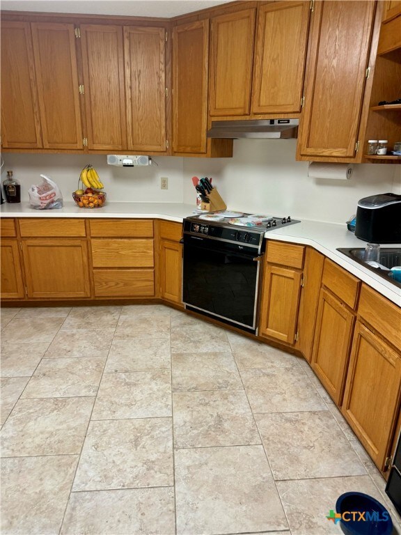 kitchen featuring black range with electric stovetop and sink