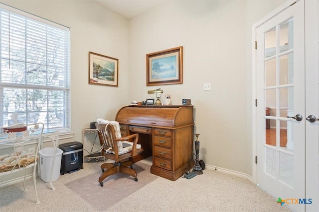 office featuring carpet and french doors