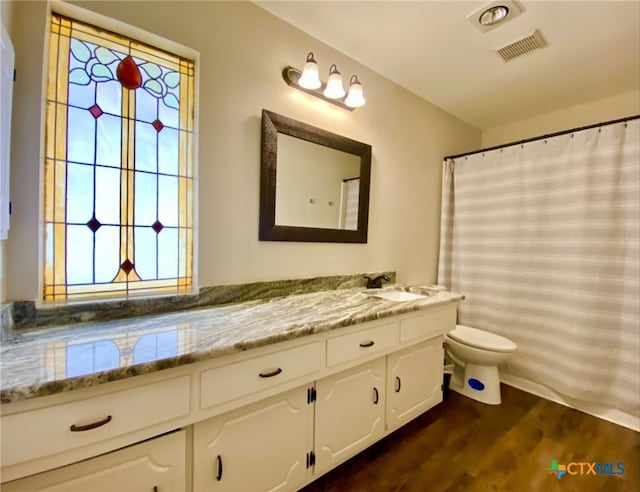 507 Santa Fe, Victoria, TX 77904 - bathroom with wood finished floors, vanity, healthy amount of natural light, and curtained shower