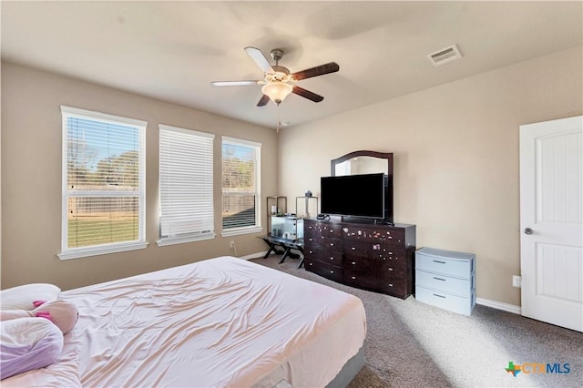 bedroom with carpet flooring and ceiling fan